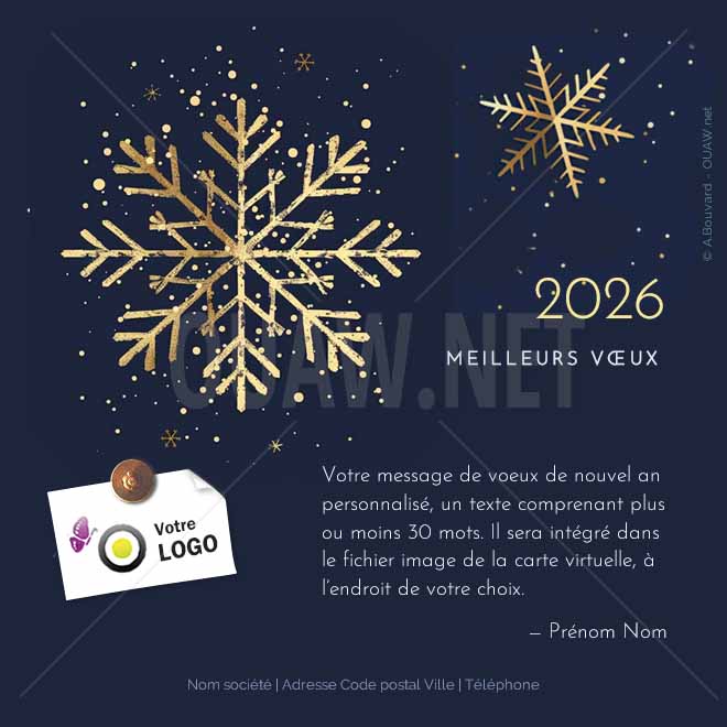 ECVN 163 - Carte de voeux Noël entreprise, flocon Or fond bleu