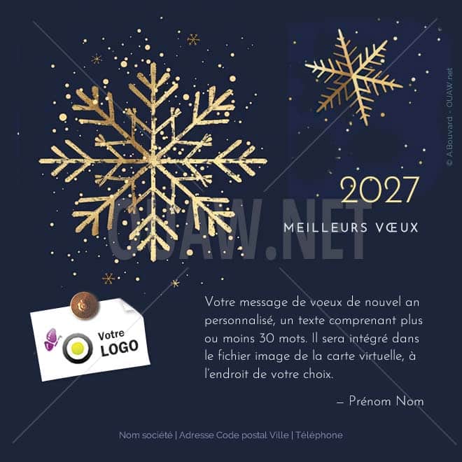 ECVN 163 - Carte de voeux Noël entreprise, flocon Or fond bleu