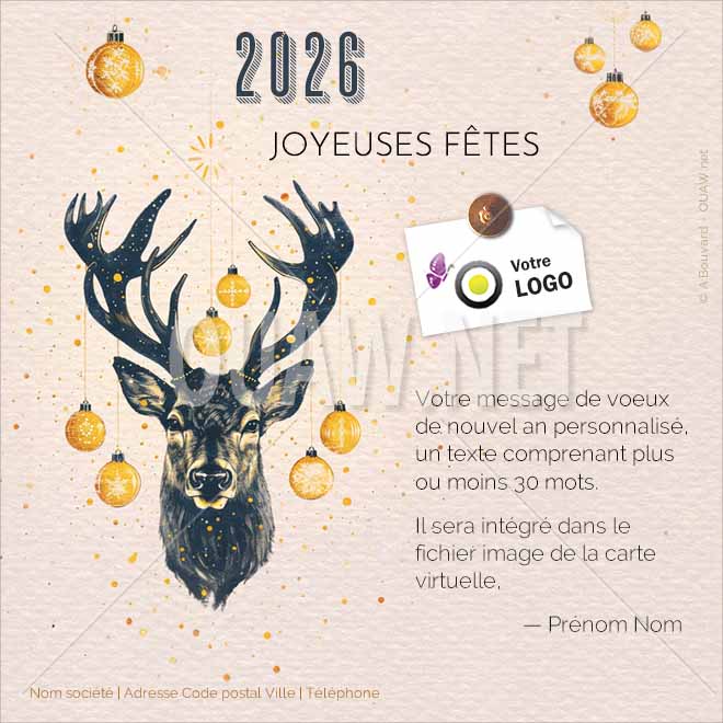 ECVN 167 - Carte voeux Entreprise 2026, Noël - Renne