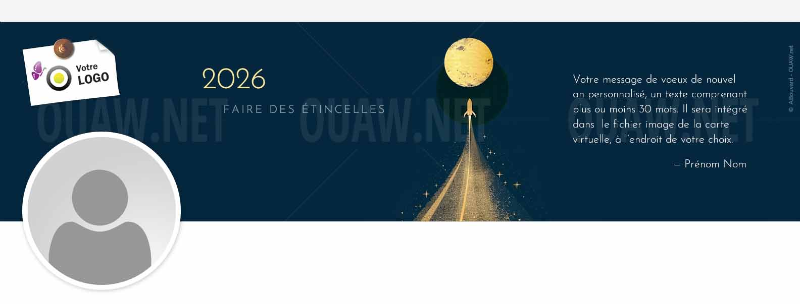 EBIN 165 - Bannière Voeux Linkedin, Fusée or, faire des étincelles