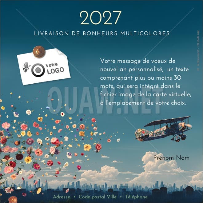 ECVN 175 - Carte voeux digitale entreprise, livraison de bonheurs multicolores