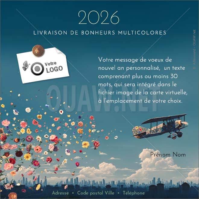 ECVN 175 - Carte voeux digitale entreprise, livraison de bonheurs multicolores